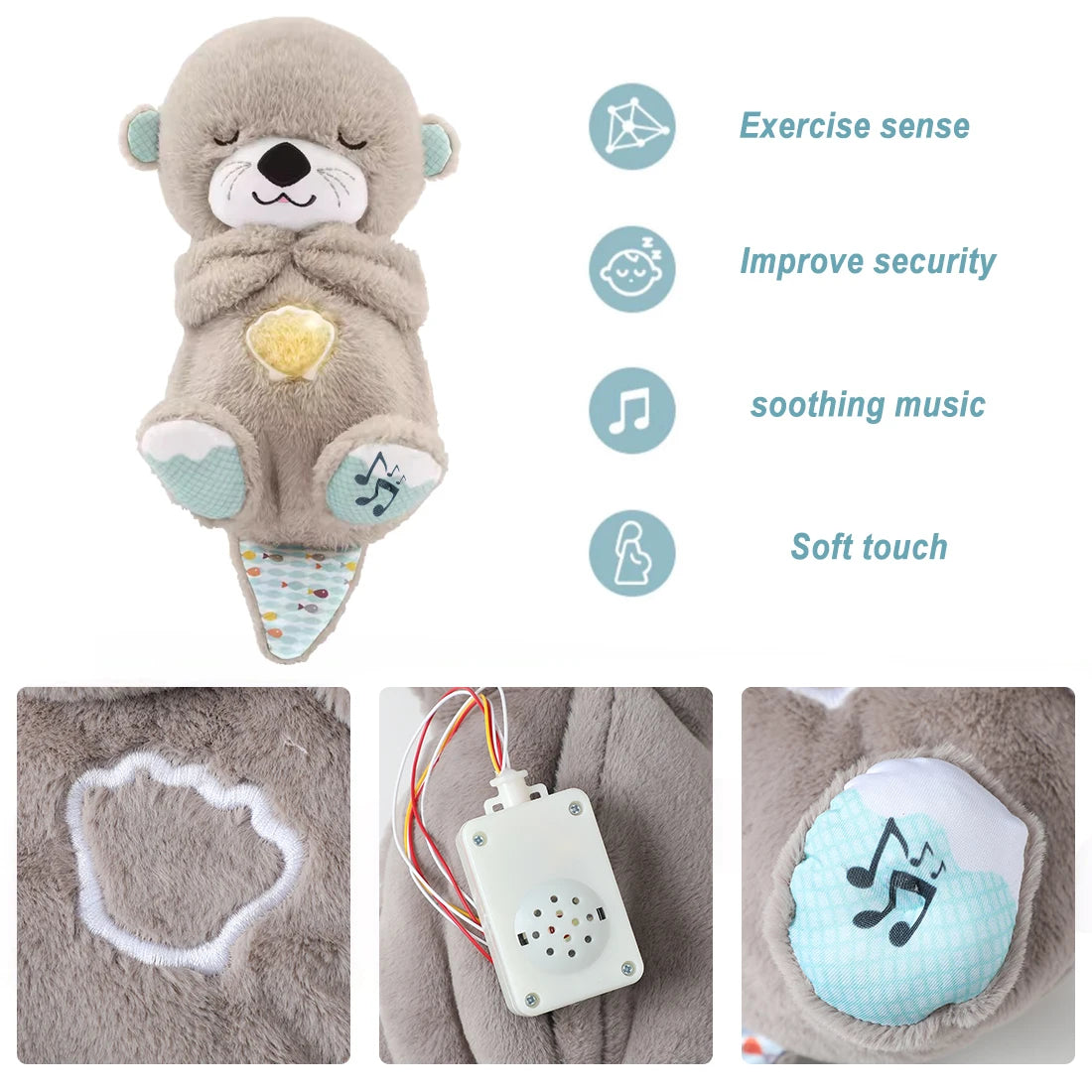 Breathing Otter Baby Sleep and Playmate Otter Musical Stuffed Plush Toy with Light Sound Newborn Sensory Baby Gifts Cat Toys